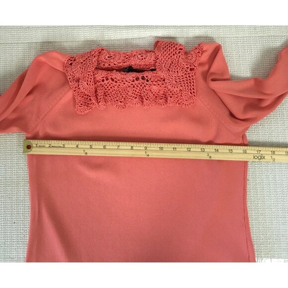 J A C Womens Top Size XS Knit Coral 3/4 Sleeve Top With Crochet Neckline - Picture 10 of 14